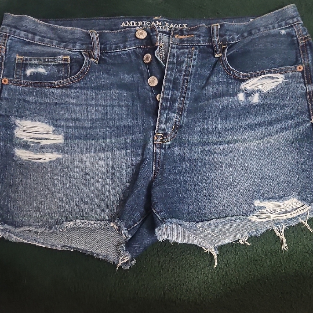 American Eagle Outfitters Dark Blue Distressed Denim Cutoff Shorts